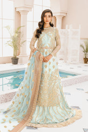 MASHQ Premium Embroidery Wedding Collection 3pc Suit Blue Age MX-02 - FaisalFabrics.pk