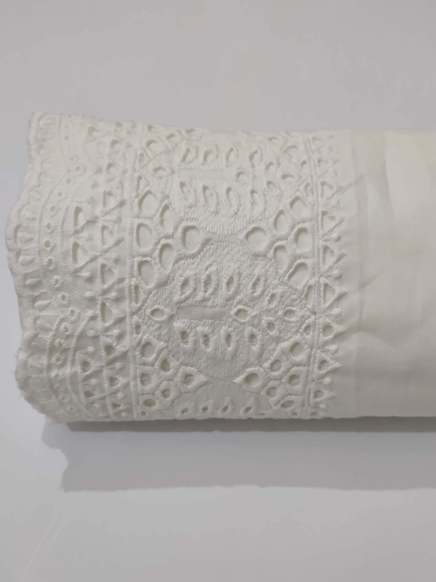 Unstitched Cotton Chikankari Embroidered Trouser Fabric Egg White TR-01 - FaisalFabrics.pk
