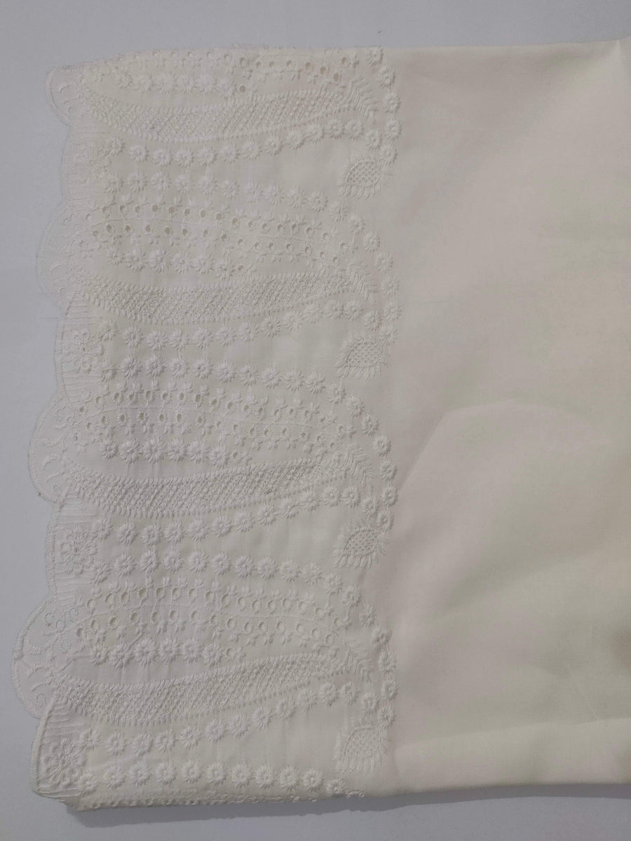 Unstitched Cotton Chikankari Embroidered Trouser Fabric Egg White TR-02 - FaisalFabrics.pk