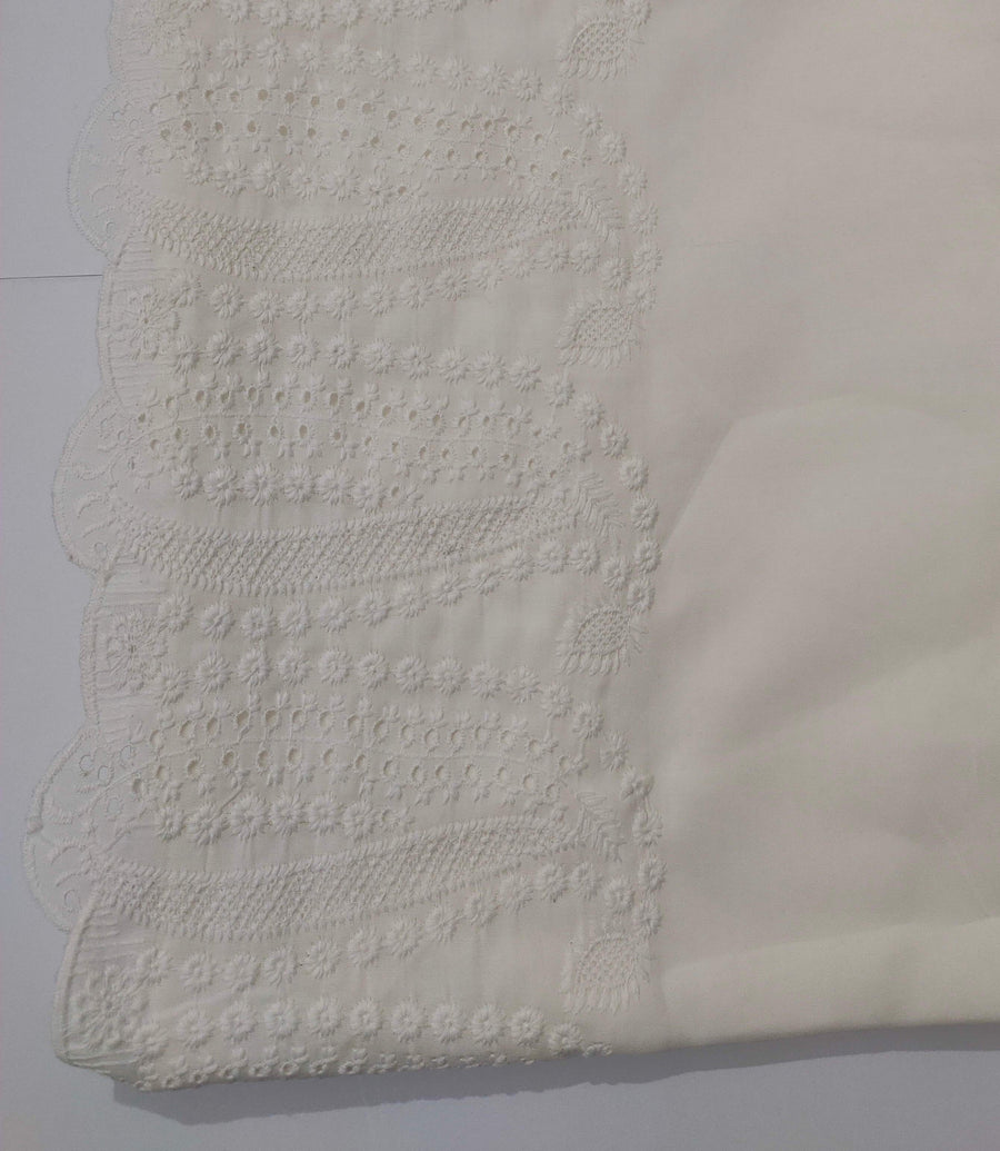 Unstitched Cotton Chikankari Embroidered Trouser Fabric Egg White TR-02 - FaisalFabrics.pk
