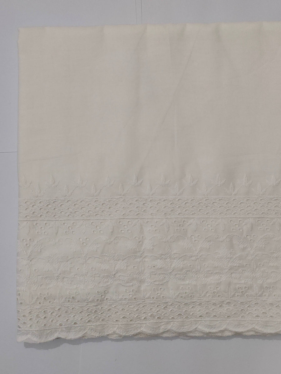 Unstitched Cotton Chikankari Embroidered Trouser Fabric Egg White TR-03 - FaisalFabrics.pk