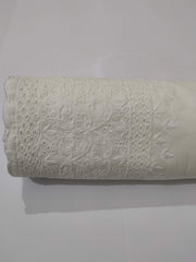 Unstitched Cotton Chikankari Embroidered Trouser Fabric Egg White TR-03 - FaisalFabrics.pk