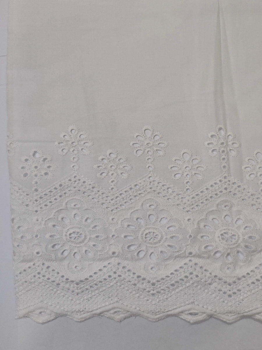 Unstitched Cotton Chikankari Embroidered Trouser Fabric Egg White TR-04 - FaisalFabrics.pk