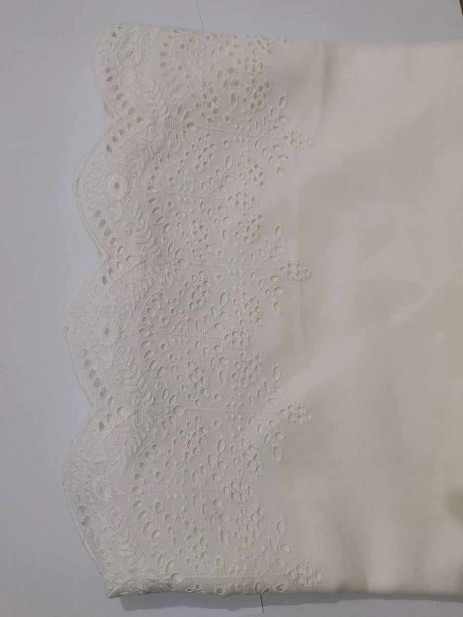 Unstitched Cotton Chikankari Embroidered Trouser Fabric Egg White TR-05 - FaisalFabrics.pk