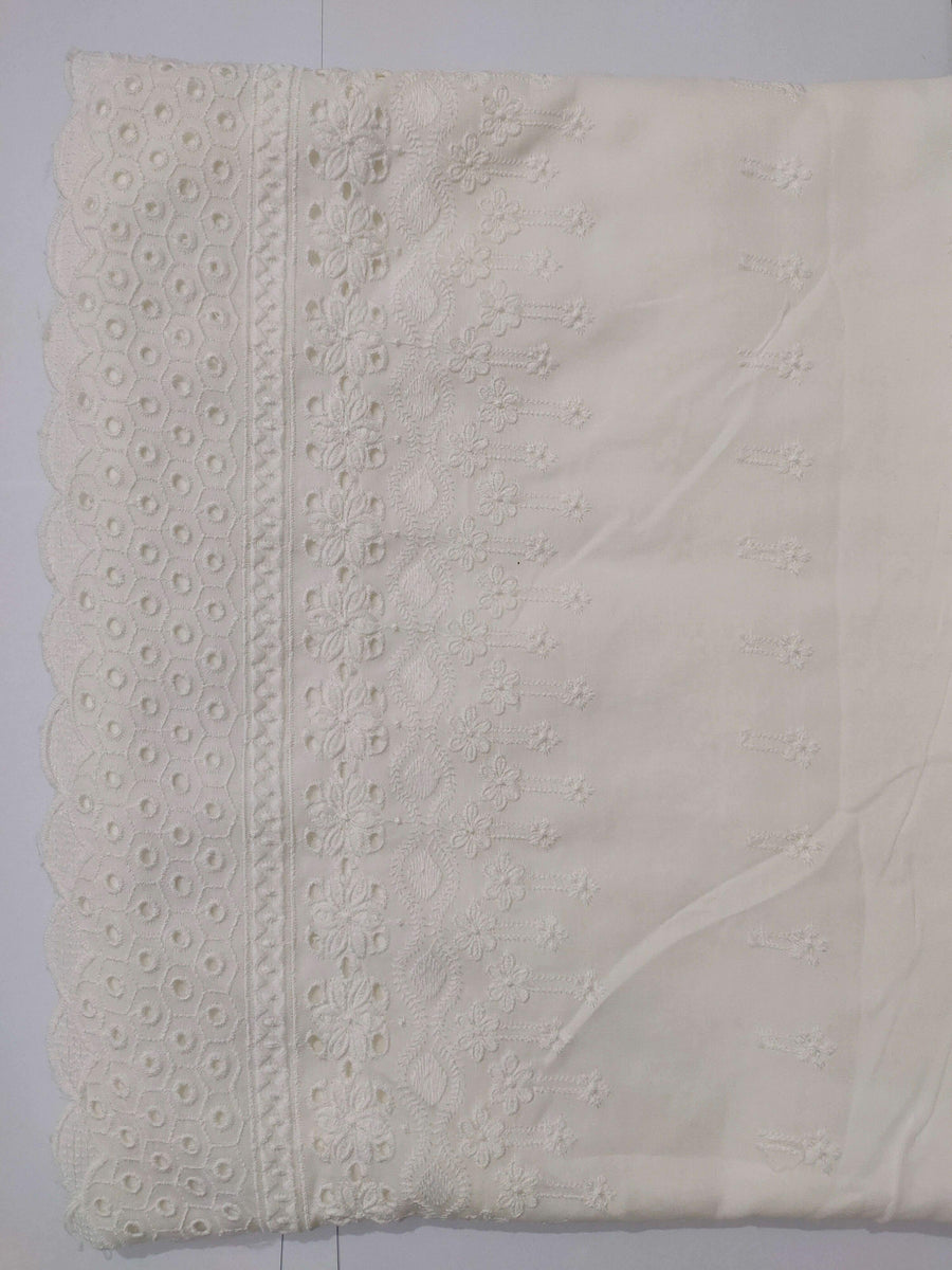Unstitched Cotton Chikankari Embroidered Trouser Fabric Egg White TR-09 - FaisalFabrics.pk