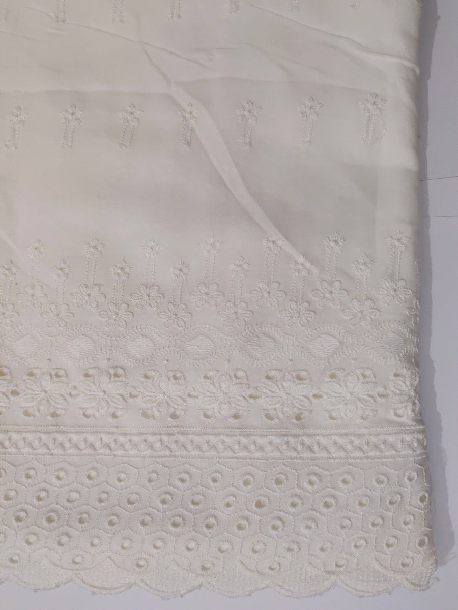 Unstitched Cotton Chikankari Embroidered Trouser Fabric Egg White TR-09 - FaisalFabrics.pk