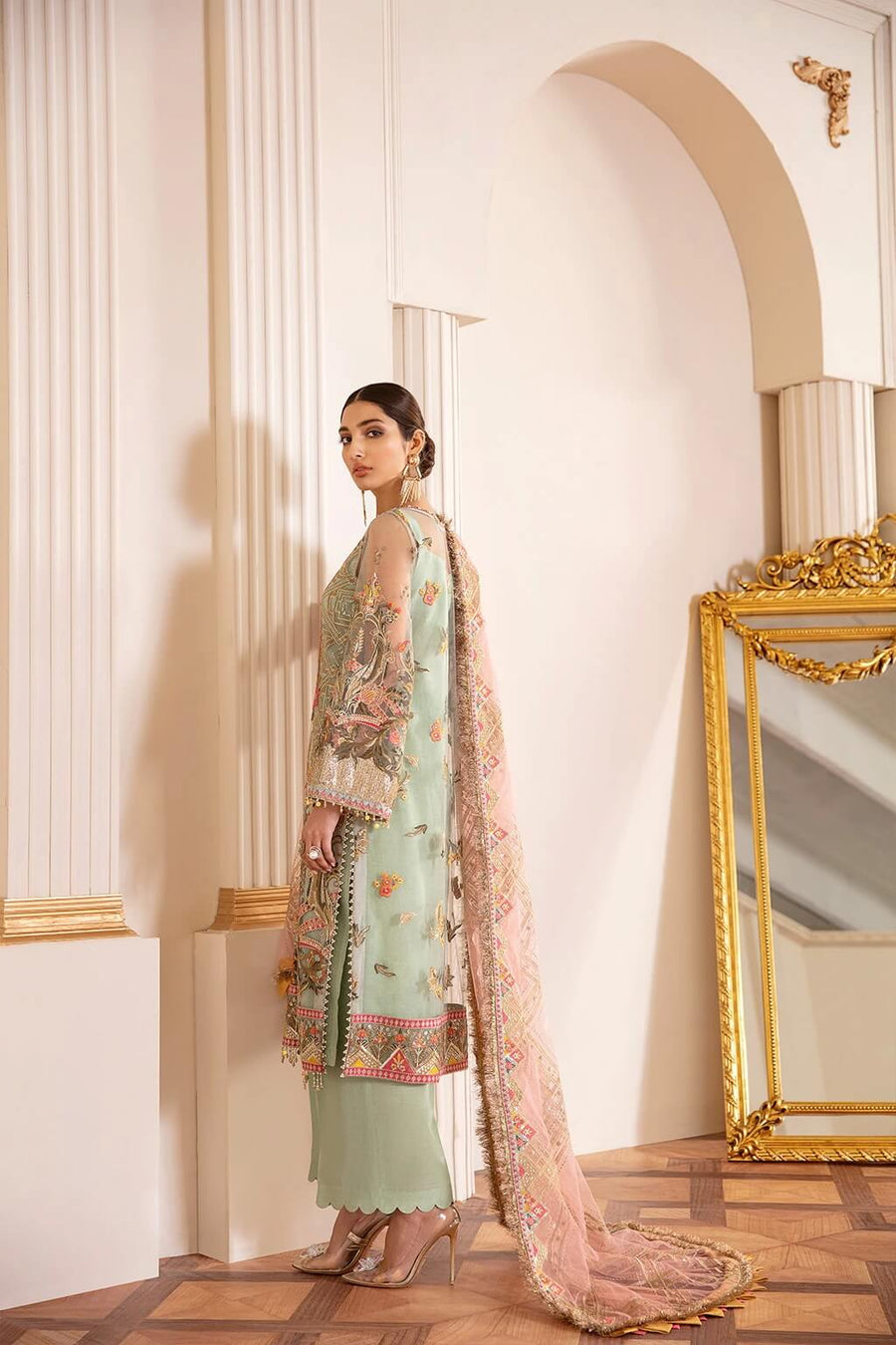Baroque Chantelle Embroidered Chiffon 2020 3 Piece Suit D-01 Capri Sea - FaisalFabrics.pk
