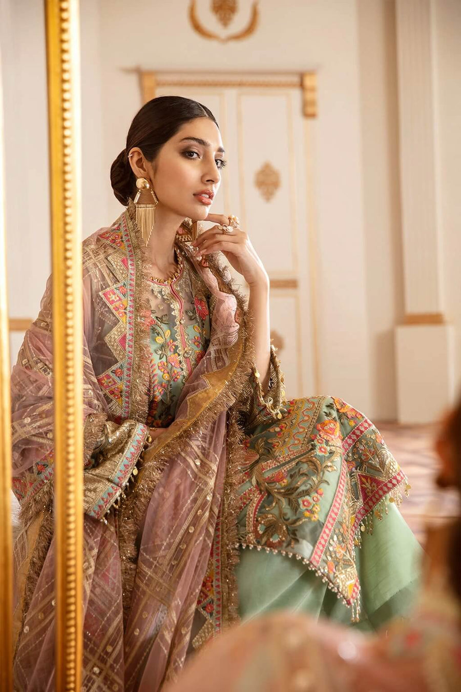 Baroque Chantelle Embroidered Chiffon 2020 3 Piece Suit D-01 Capri Sea - FaisalFabrics.pk