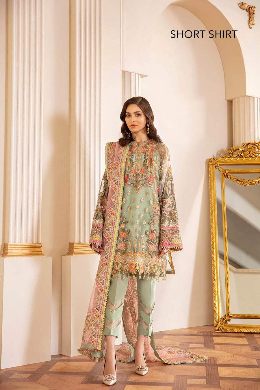 Baroque Chantelle Embroidered Chiffon 2020 3 Piece Suit D-01 Capri Sea - FaisalFabrics.pk