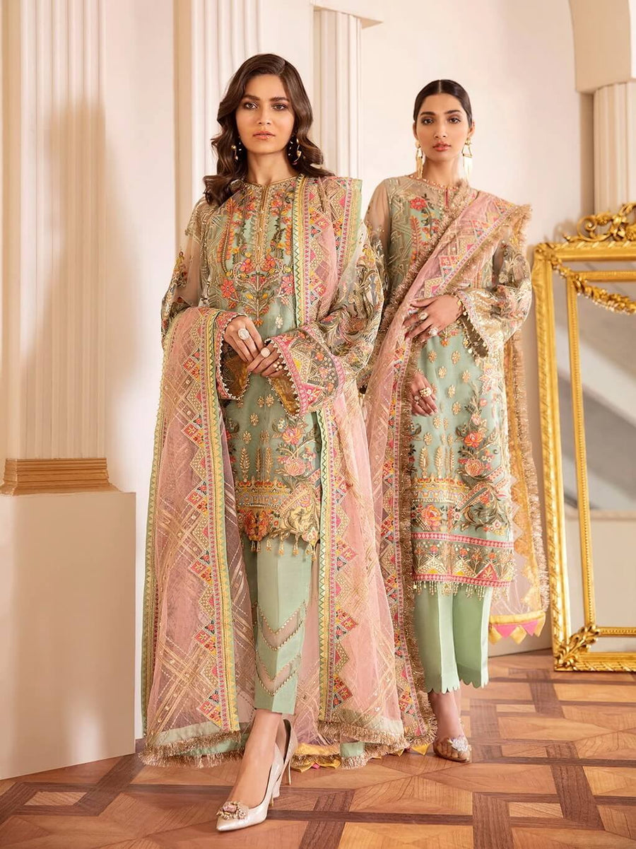 Baroque Chantelle Embroidered Chiffon 2020 3 Piece Suit D-01 Capri Sea - FaisalFabrics.pk