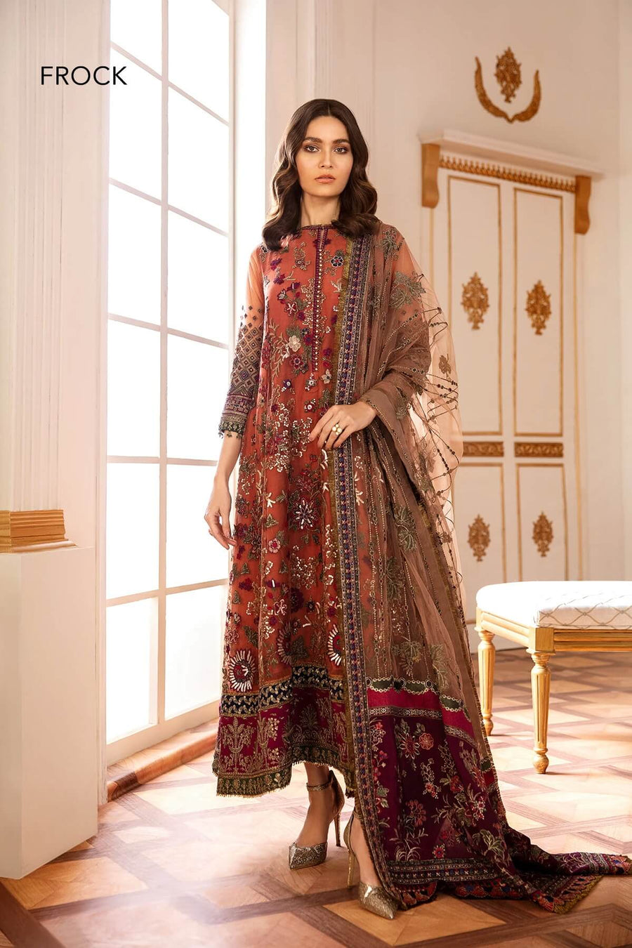 Baroque Chantelle Embroidered Chiffon 2020 3 Piece Suit D-03 Dandelion - FaisalFabrics.pk