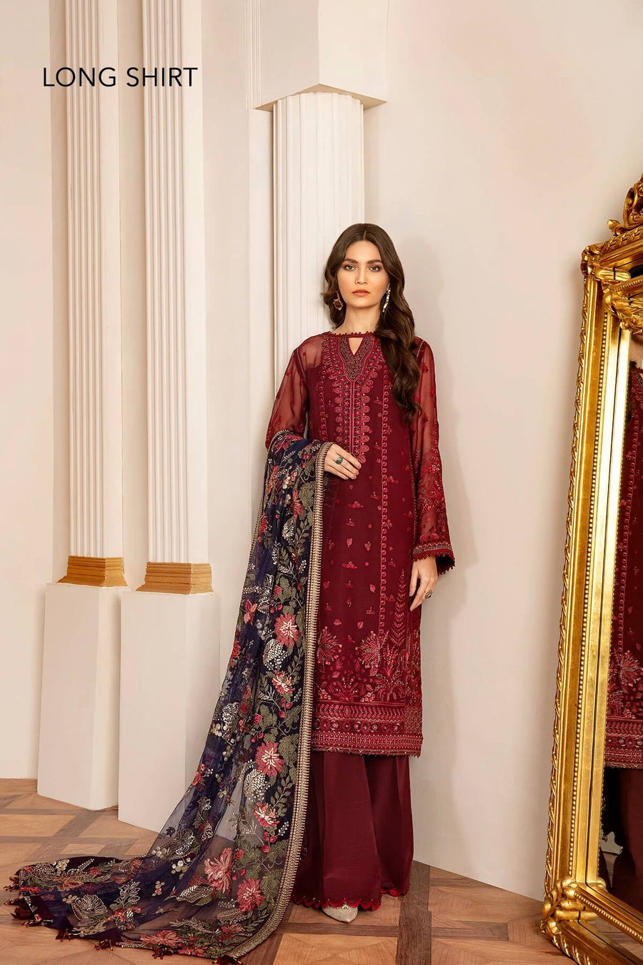 Baroque Chantelle Embroidered Chiffon 2020 3 Piece Suit D-06 Fire Stone - FaisalFabrics.pk