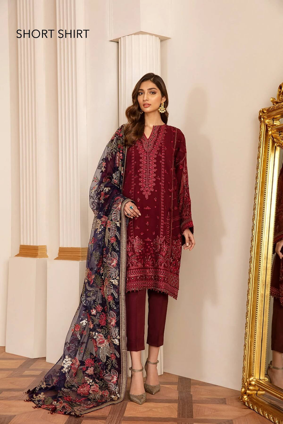 Baroque Chantelle Embroidered Chiffon 2020 3 Piece Suit D-06 Fire Stone - FaisalFabrics.pk