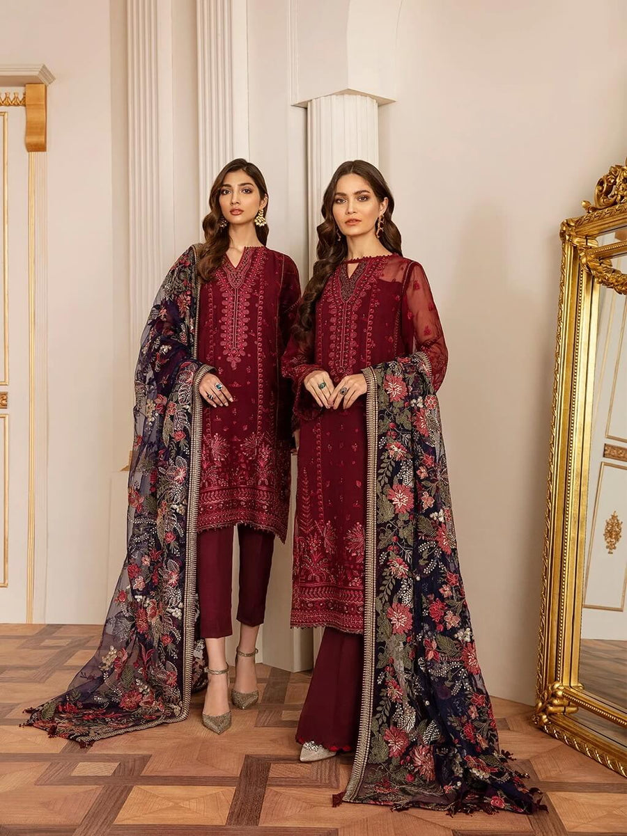 Baroque Chantelle Embroidered Chiffon 2020 3 Piece Suit D-06 Fire Stone - FaisalFabrics.pk