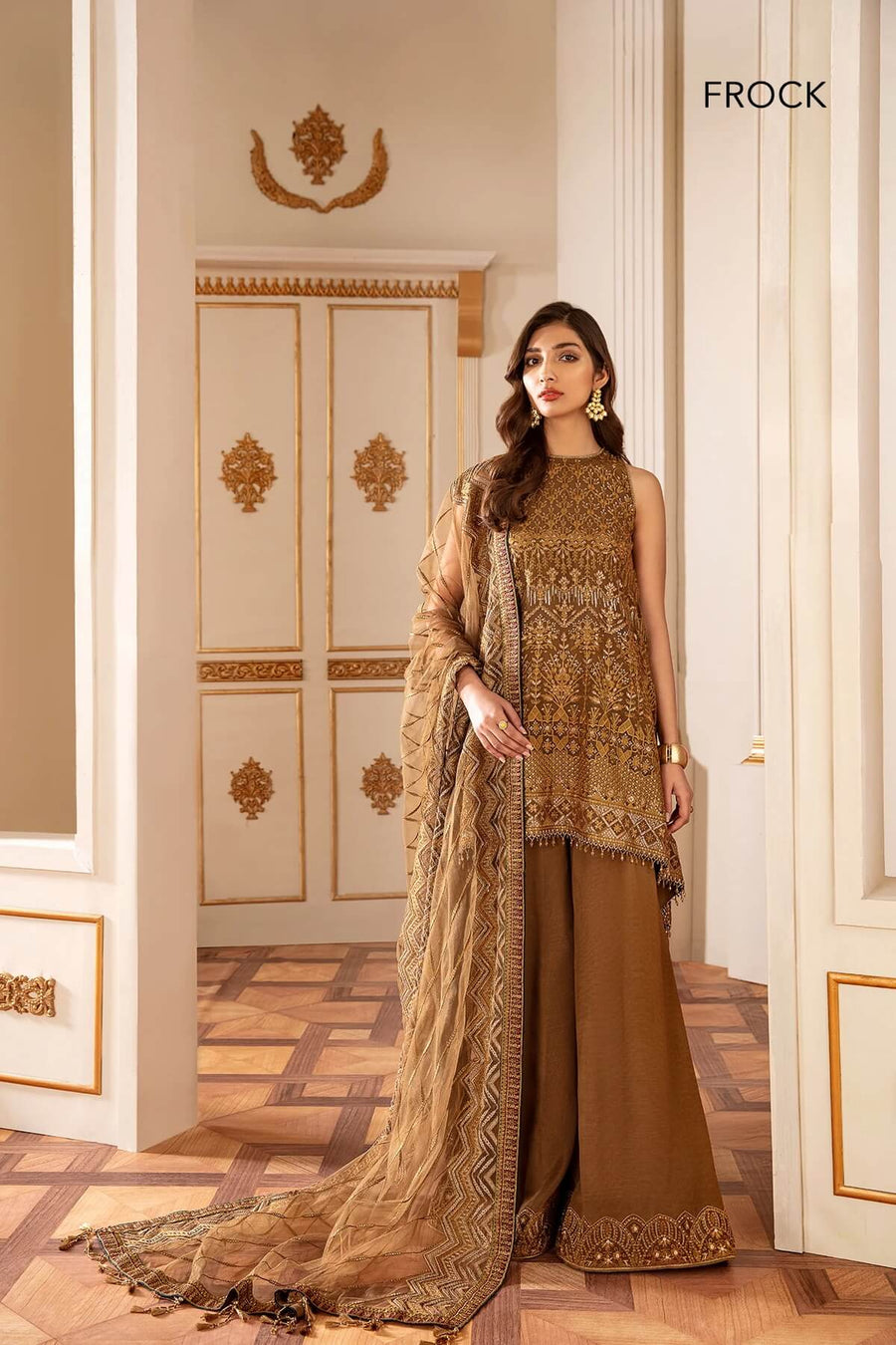 Baroque Chantelle Embroidered Chiffon 2020 3 Piece Suit D-07 Sun Dust - FaisalFabrics.pk