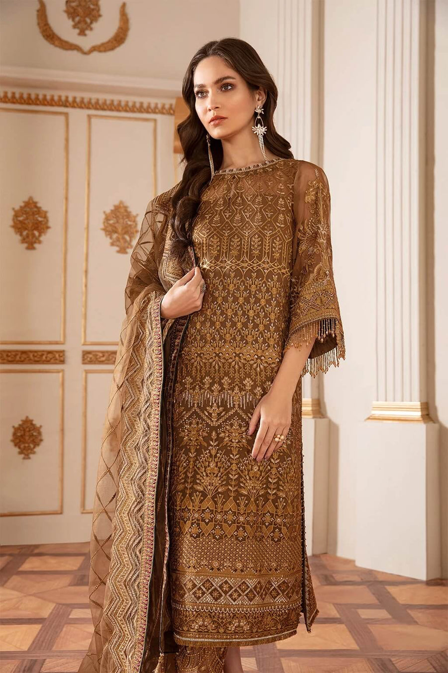 Baroque Chantelle Embroidered Chiffon 2020 3 Piece Suit D-07 Sun Dust - FaisalFabrics.pk