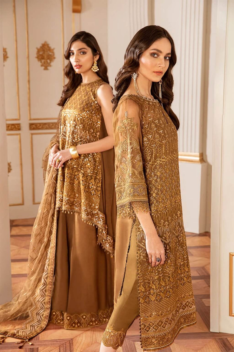 Baroque Chantelle Embroidered Chiffon 2020 3 Piece Suit D-07 Sun Dust - FaisalFabrics.pk