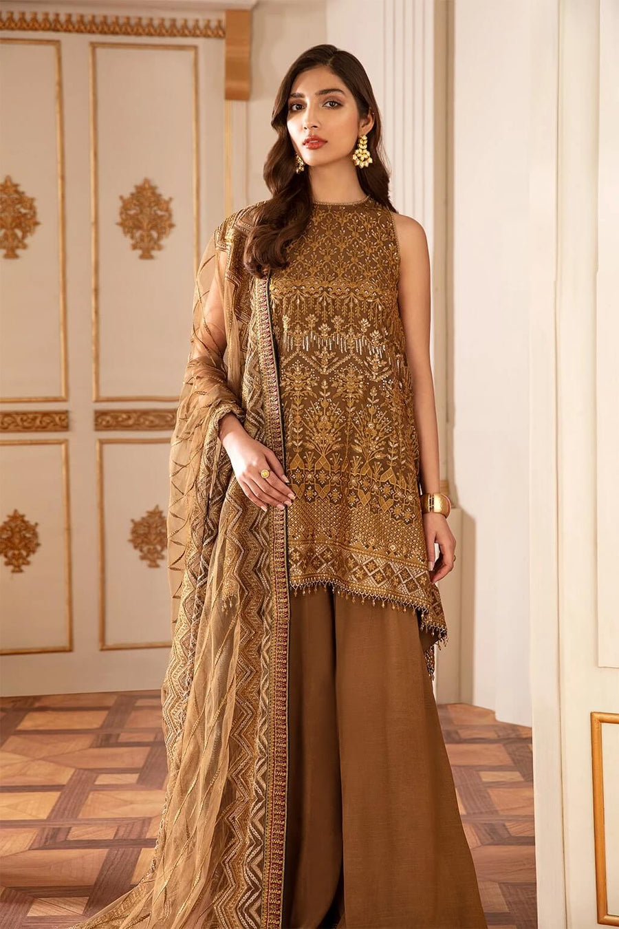 Baroque Chantelle Embroidered Chiffon 2020 3 Piece Suit D-07 Sun Dust - FaisalFabrics.pk