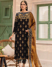 Emaan Adeel Makhmal Unstitched Luxury Velvet 3Pc Suit MK-305 Brown