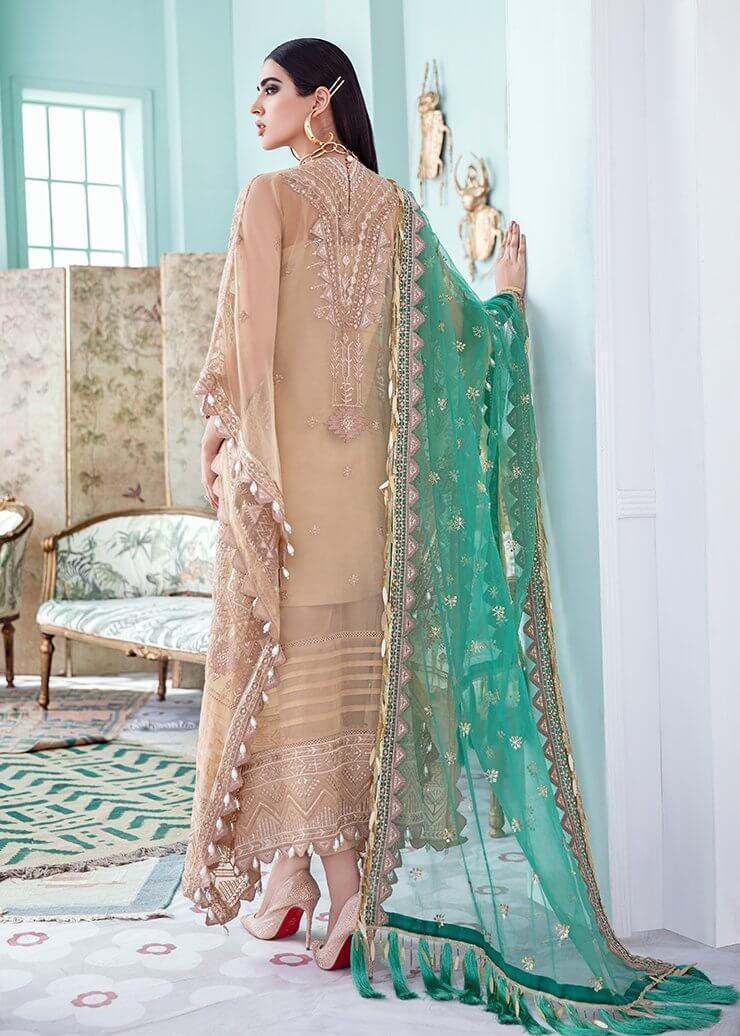 Afrozeh La Fuchsia Luxury Chiffon Unstitched 3 Piece Suit D-02 Candle Light - FaisalFabrics.pk
