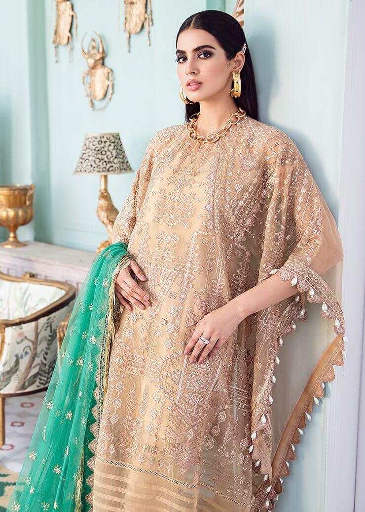 Afrozeh La Fuchsia Luxury Chiffon Unstitched 3 Piece Suit D-02 Candle Light - FaisalFabrics.pk