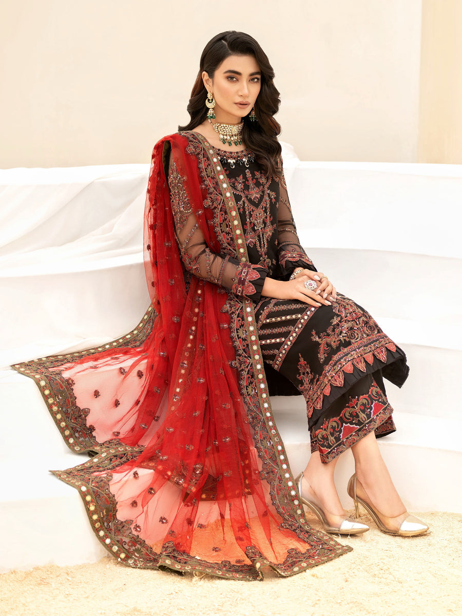 IZNIK Chinon Unstitched Embroidered Net 3Pc Suit CC-08 Darina