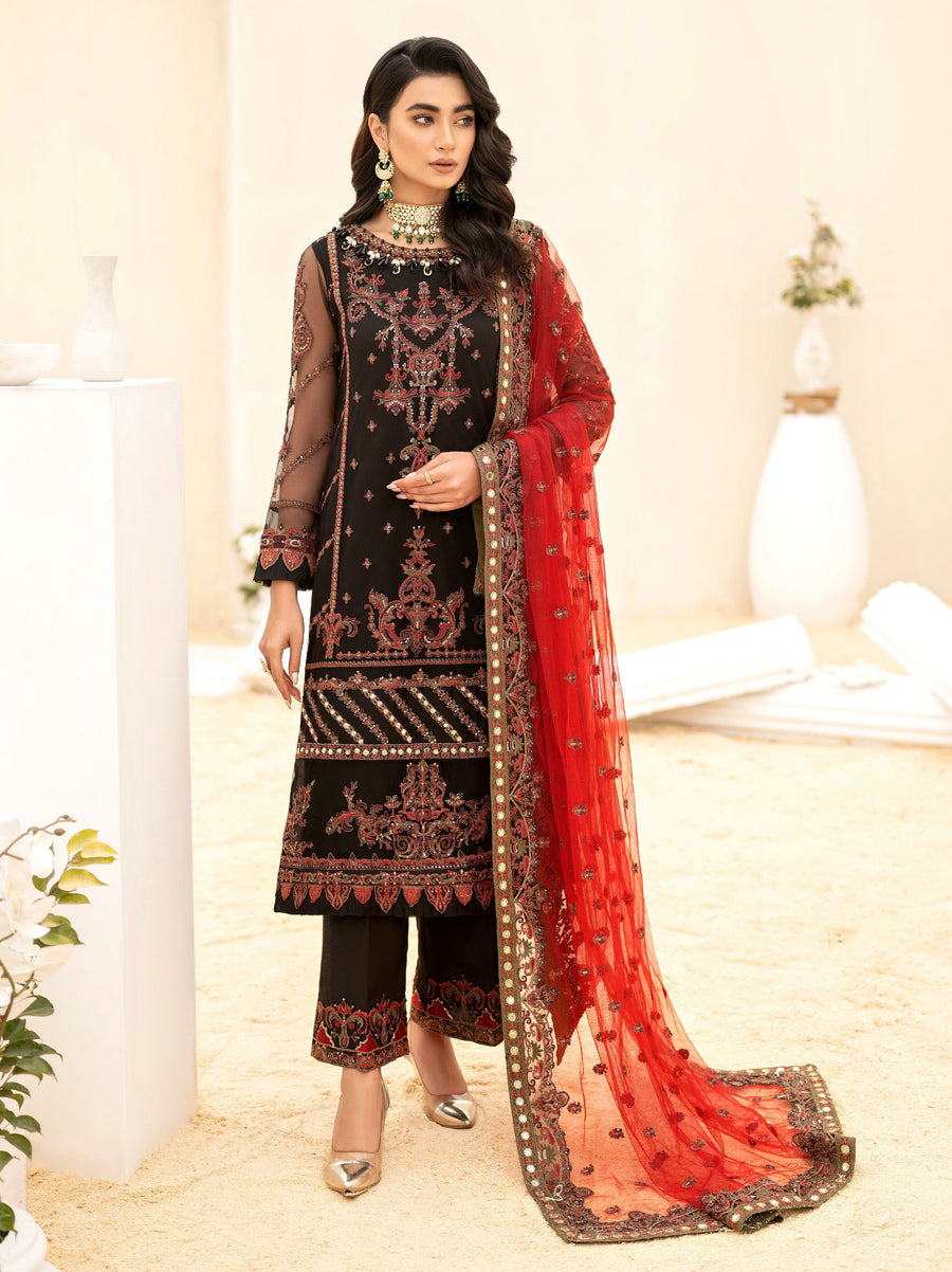 IZNIK Chinon Unstitched Embroidered Net 3Pc Suit CC-08 Darina