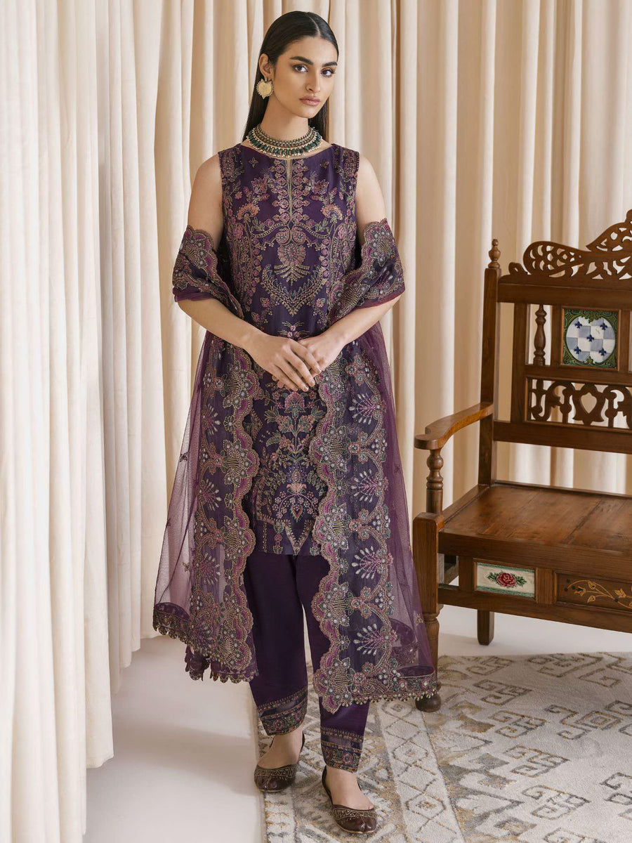 IZNIK Chinon Vol-02 Embroidered Chiffon Unstitched 3Pc Suit CC-12 Coretta