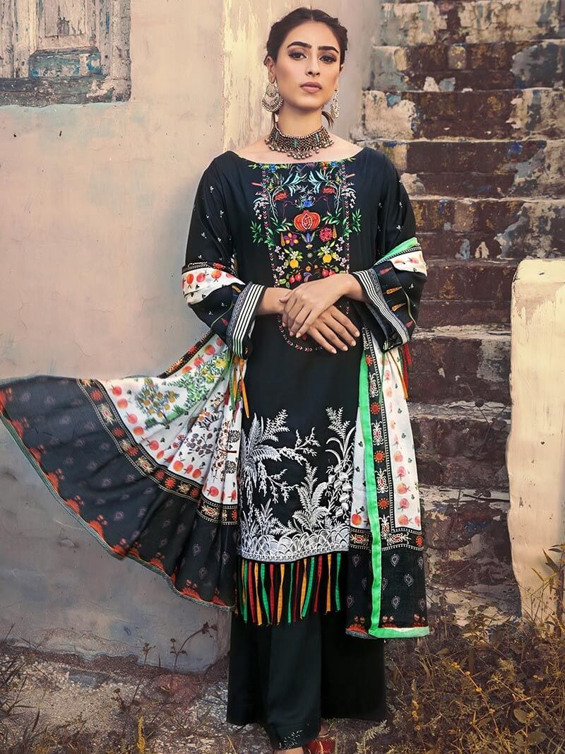 GulAhmed 3Pc Unstitched Embroidered Suit with Cotton Net Dupatta CD-40 - FaisalFabrics.pk