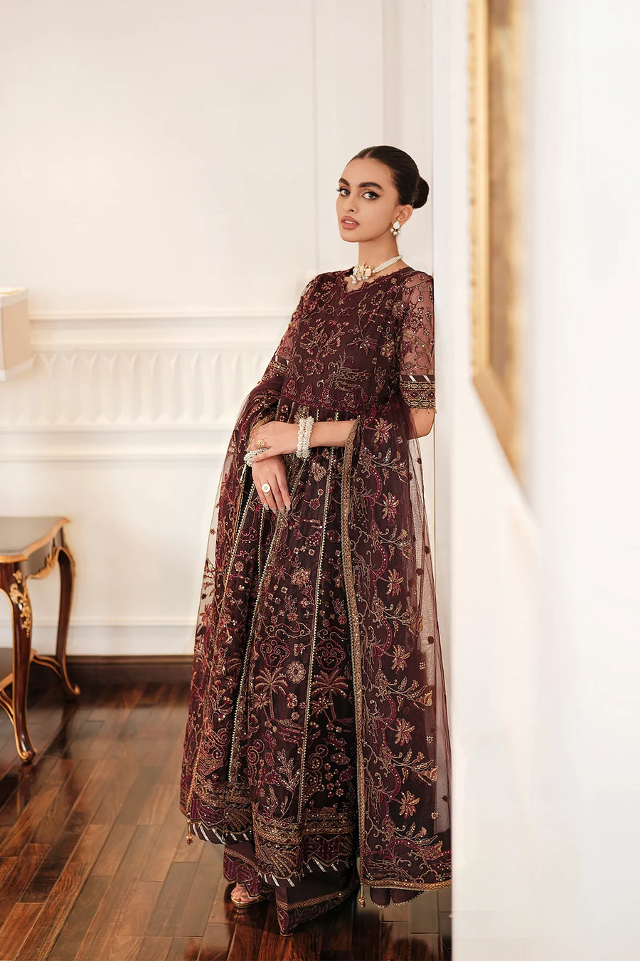 FARASHA Lueur Unstitched Embroidered Luxury Net Suit 01-CELINE