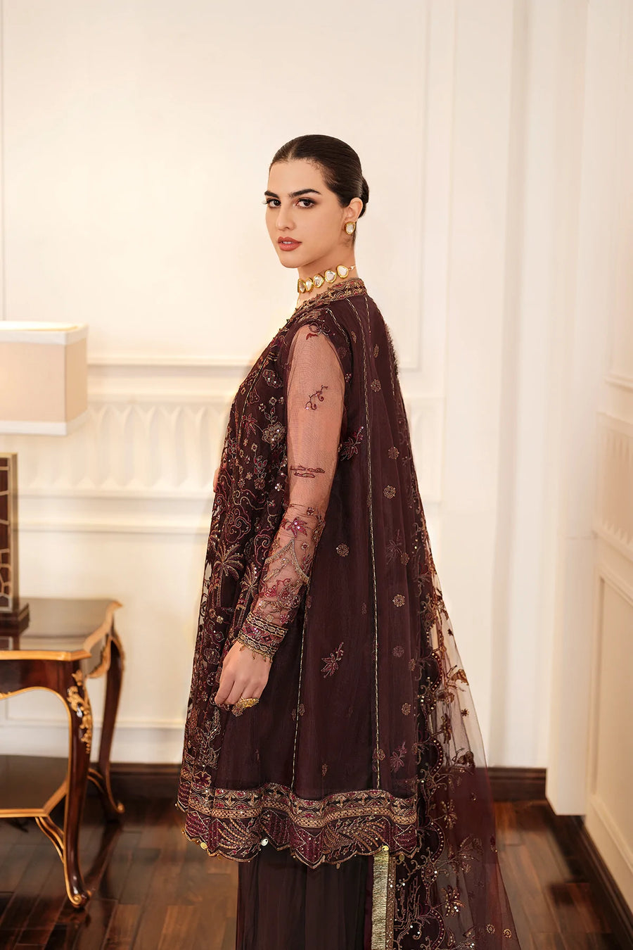 FARASHA Lueur Unstitched Embroidered Luxury Net Suit 01-CELINE