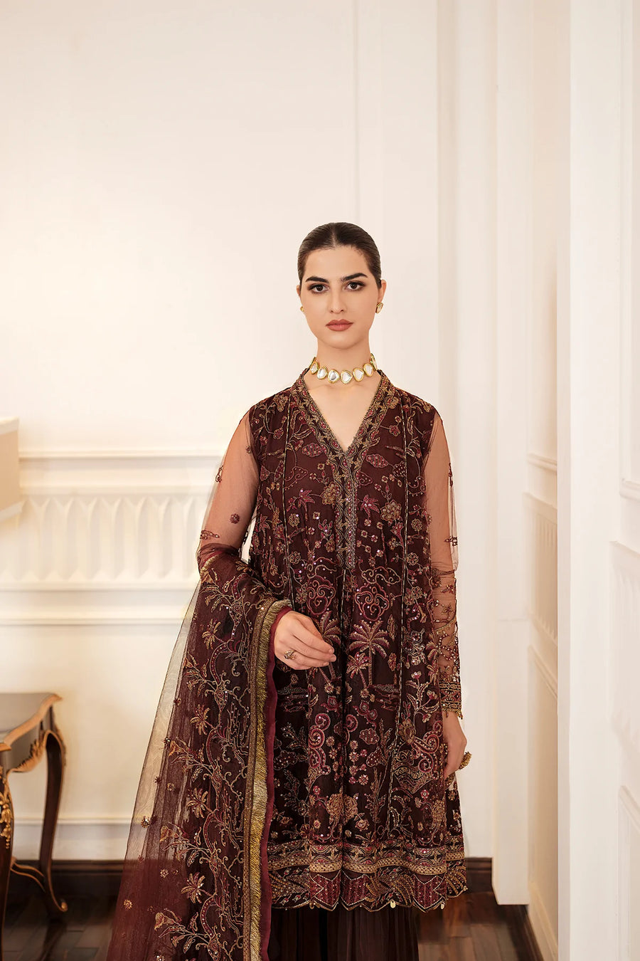FARASHA Lueur Unstitched Embroidered Luxury Net Suit 01-CELINE