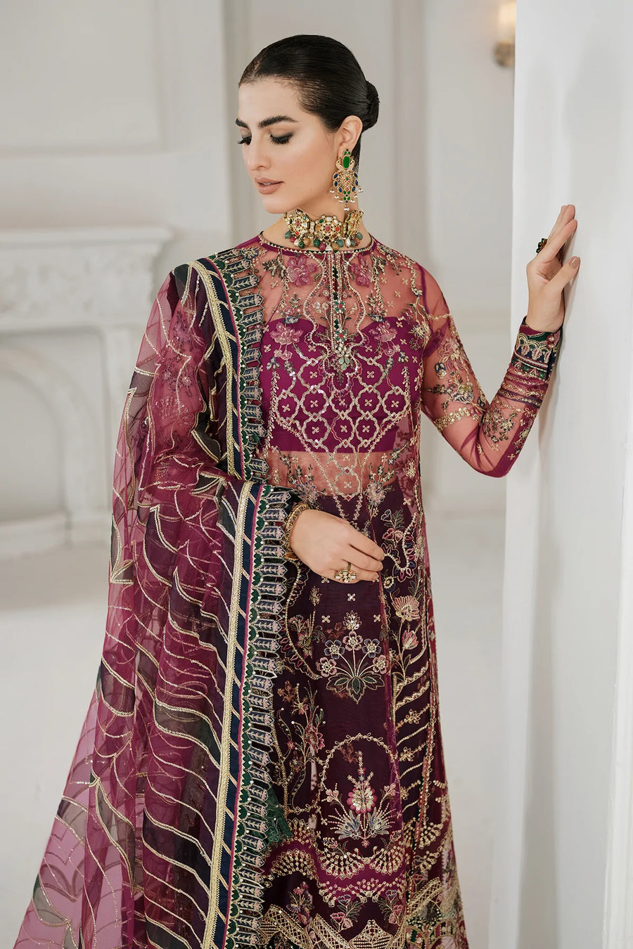BAROQUE Chantelle Unstitched Embroidered Net 3Pc Suit CH10-D03