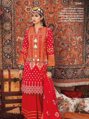 Gul Ahmed Essential Embroidered Lawn 3Pc Suit CL-1246B - FaisalFabrics.pk
