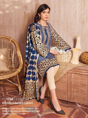 Gul Ahmed Essential Embroidered Lawn 3Pc Suit CL-1296 - FaisalFabrics.pk