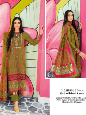 Gul Ahmed Essential Embroidered Lawn 3Pc Suit CL-22155B - FaisalFabrics.pk