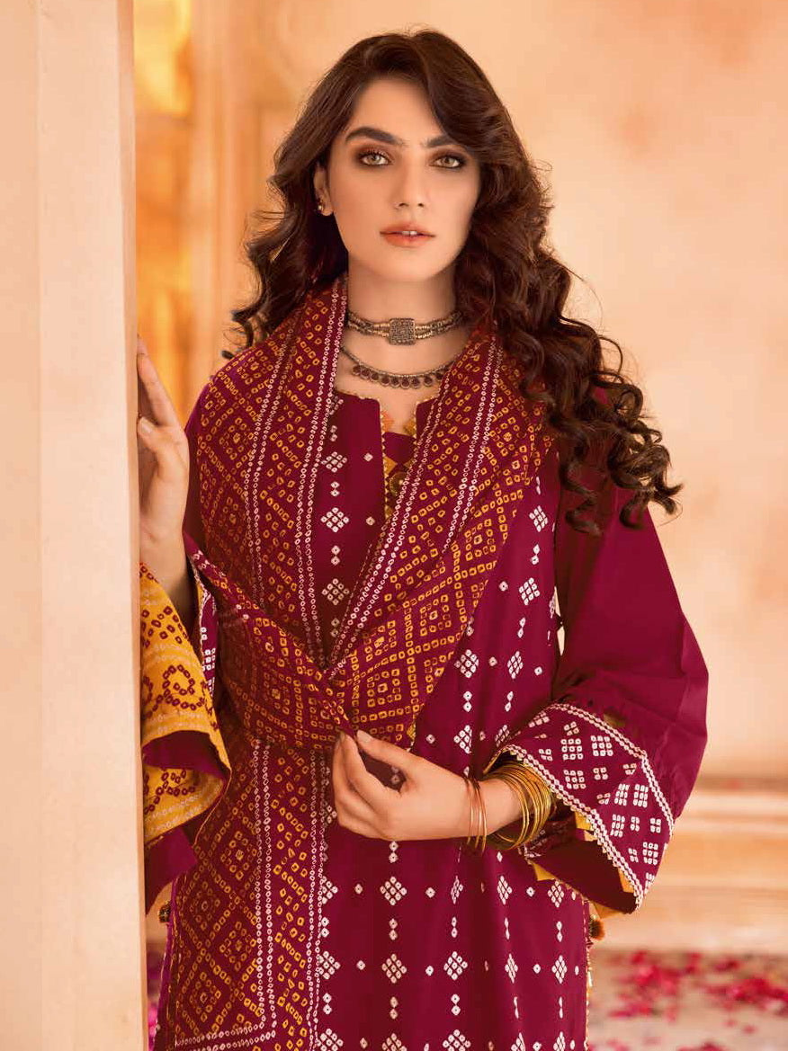 GulAhmed Chunri Embroidered Lawn Unstitched 3Pc Suit CL-32166