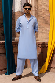 So Kamal Mens Unstitched Classic Cotton Suit CM-1514 Light Blue