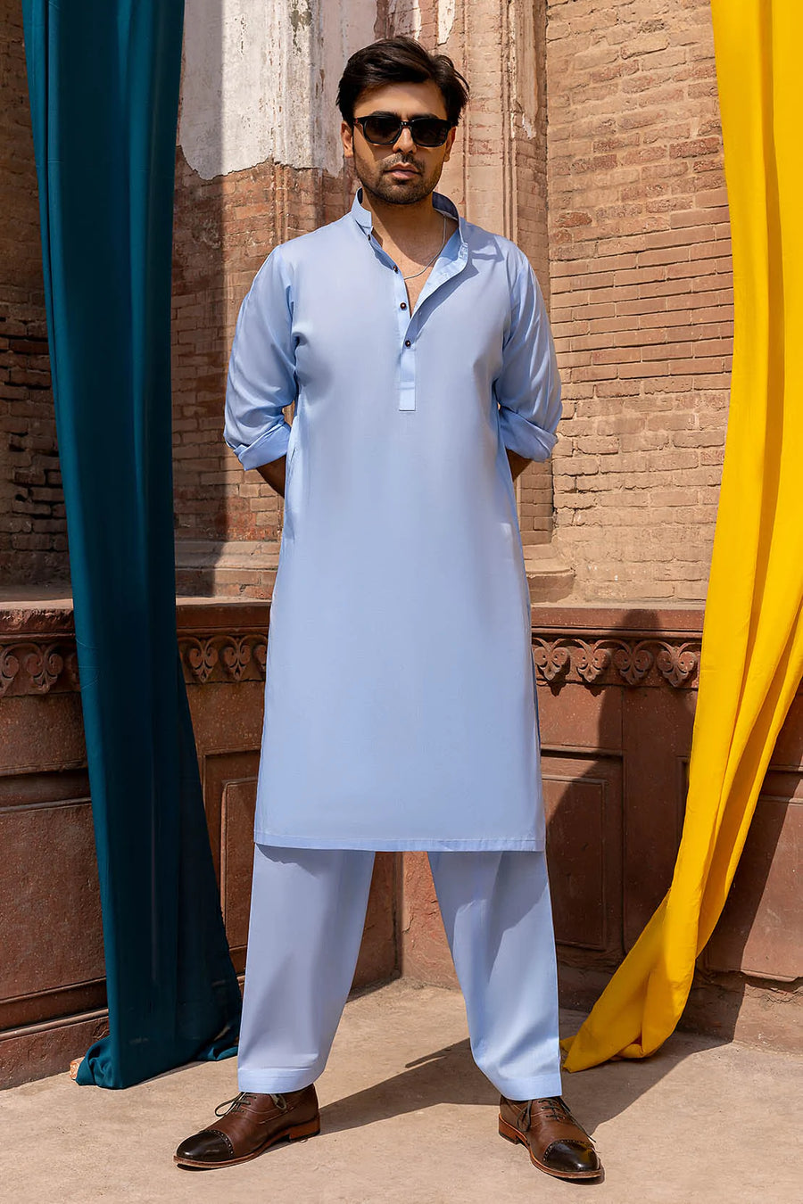 So Kamal Mens Unstitched Classic Cotton Suit CM-1514 Light Blue