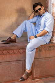 So Kamal Mens Unstitched Classic Cotton Suit CM-1514 Light Blue
