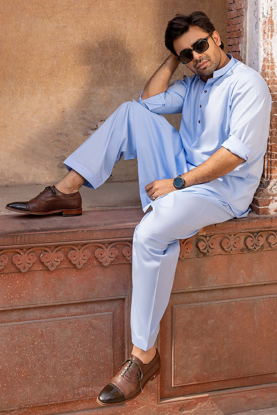 So Kamal Mens Unstitched Classic Cotton Suit CM-1514 Light Blue