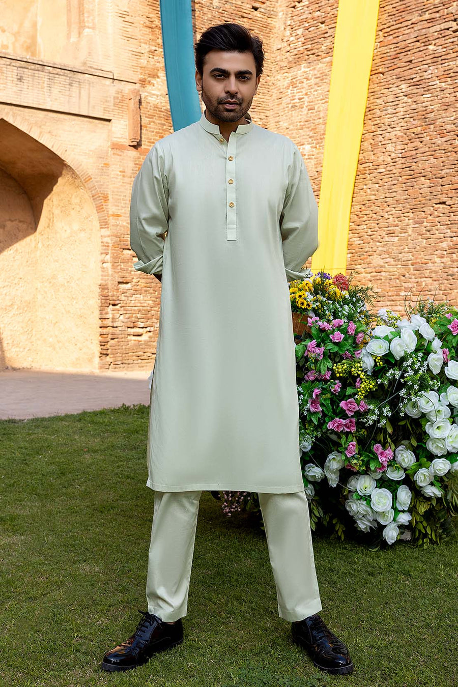 So Kamal Mens Unstitched Classic Cotton Suit CM-1514 Sage Green