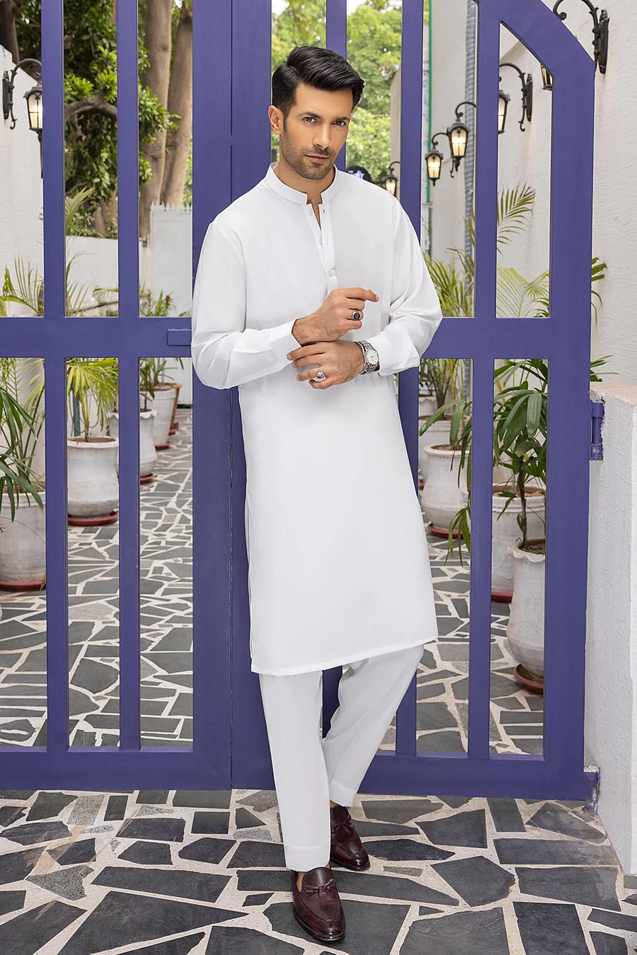 So Kamal Mens Unstitched Classic Blened Suit CM-1517 White