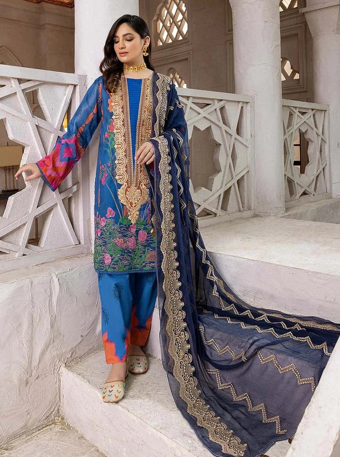 Charizma Naranji Vol-03 Unstitched Embroidered Lawn 3Pc Suit CN22-27 B