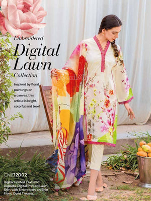 Gul Ahmed Essential Embroidered Lawn 3Pc Suit CNZ-12002 - FaisalFabrics.pk