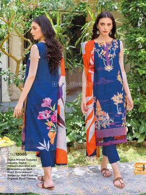 Gul Ahmed Essential Embroidered Lawn 3Pc Suit CNZ-12005 - FaisalFabrics.pk