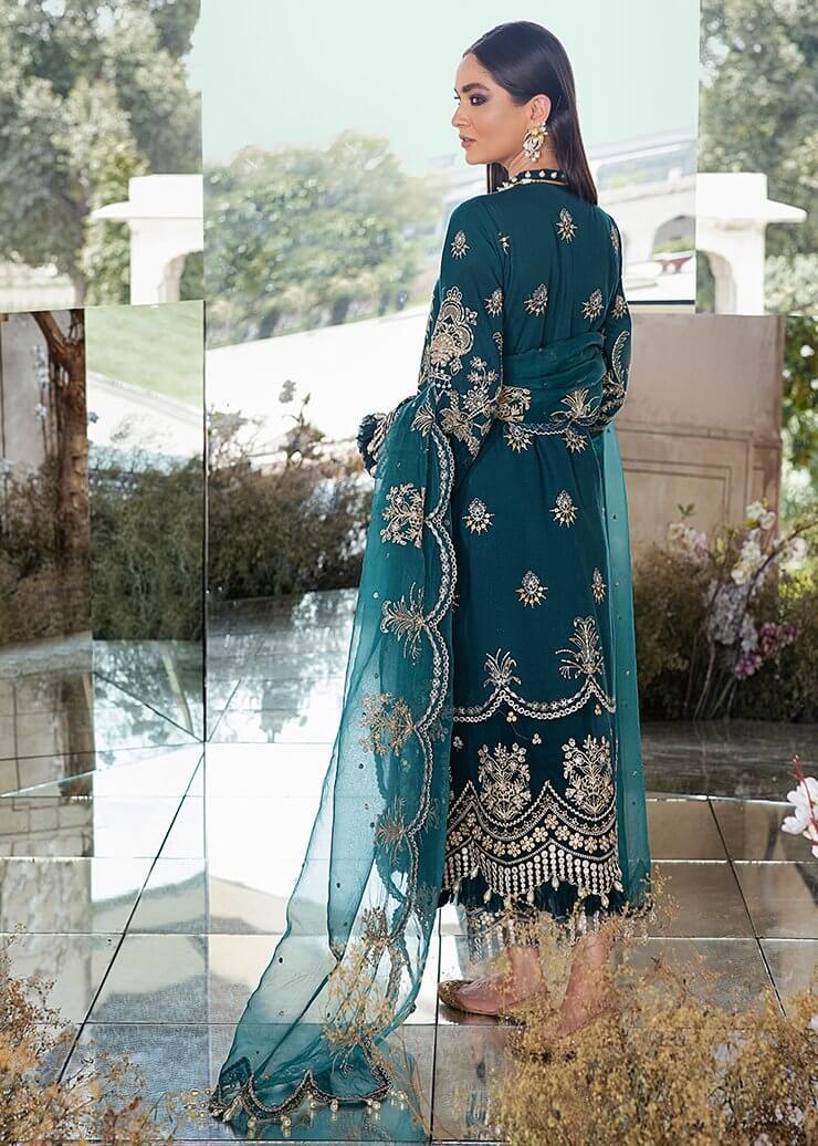 Afrozeh Luxury Lawn Unstitched 3 Piece Embroidered Suit D-10 Cobalt Sky - FaisalFabrics.pk