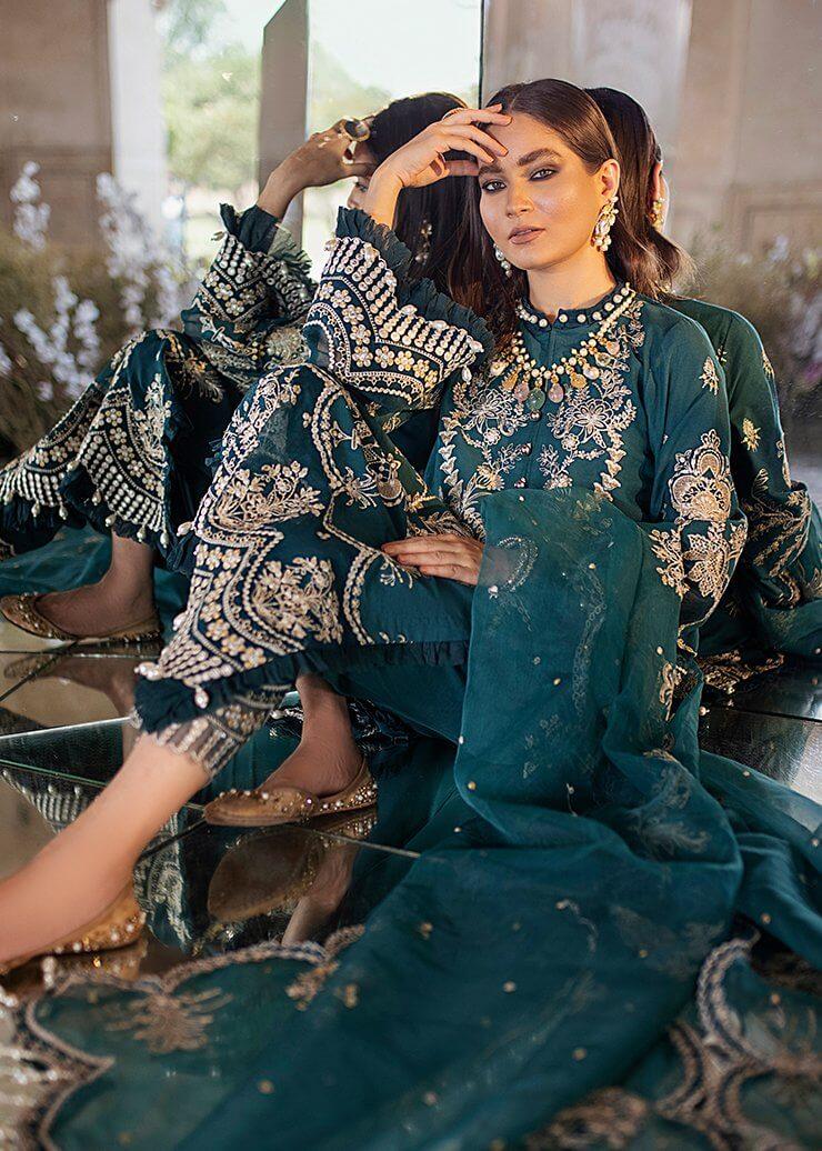 Afrozeh Luxury Lawn Unstitched 3 Piece Embroidered Suit D-10 Cobalt Sky - FaisalFabrics.pk