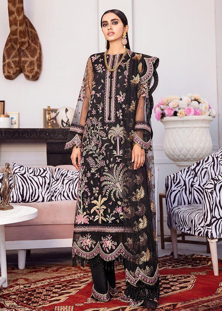 Afrozeh La Fuchsia Luxury Chiffon Unstitched 3 Piece Suit D-03 Cocktail - FaisalFabrics.pk