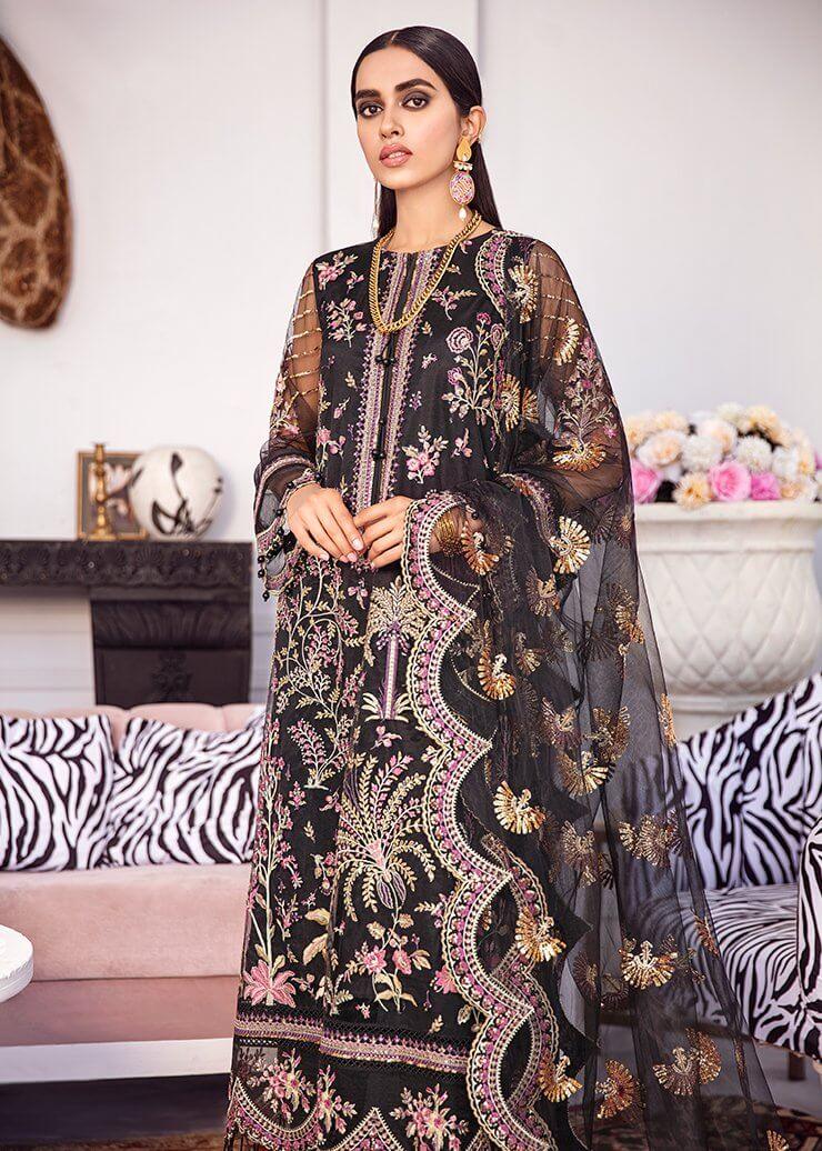Afrozeh La Fuchsia Luxury Chiffon Unstitched 3 Piece Suit D-03 Cocktail - FaisalFabrics.pk